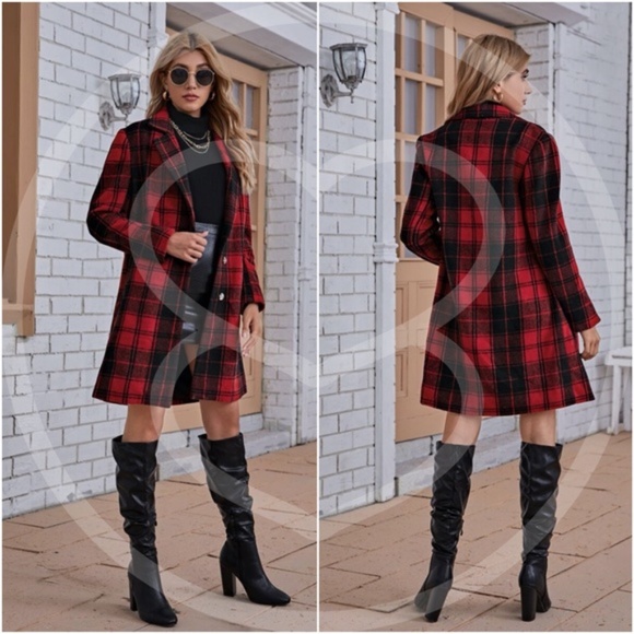Classic Plaid Double Breasted Pockets jacket Coat - Picture 2 of 3